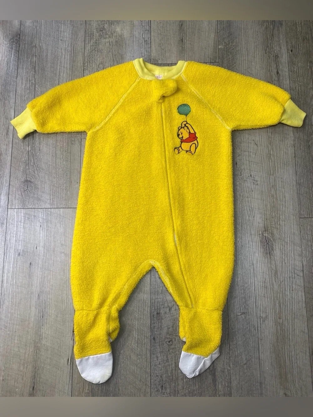 Vintage Disney Winnie The Pooh Fleece Footed Yellow Pajamas Size 1T